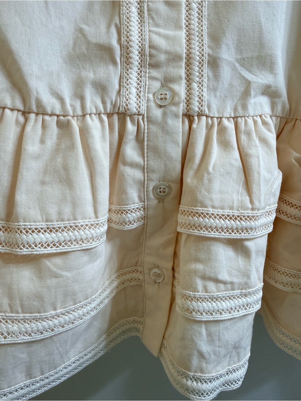 TCEC Cream Tiered Peplum Ruffle Blouse 100% Cotton Size Small - Picture 6 of 14